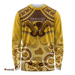 Hawthorn Football Long Sleeve T-shirt Hawks Aboriginal Mix Polynesian Pattern