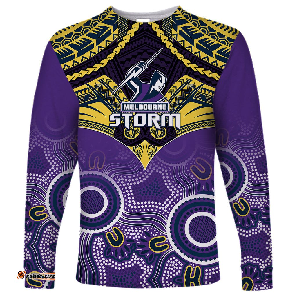 Personalised Storm Rugby Long Sleeve T-shirt Go Melbourne Aboriginal Mix Polynesian Pattern