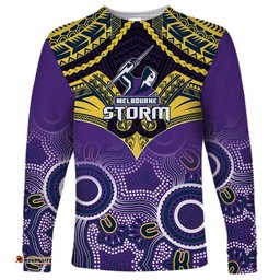 Personalised Storm Rugby Long Sleeve T-shirt Go Melbourne Aboriginal Mix Polynesian Pattern