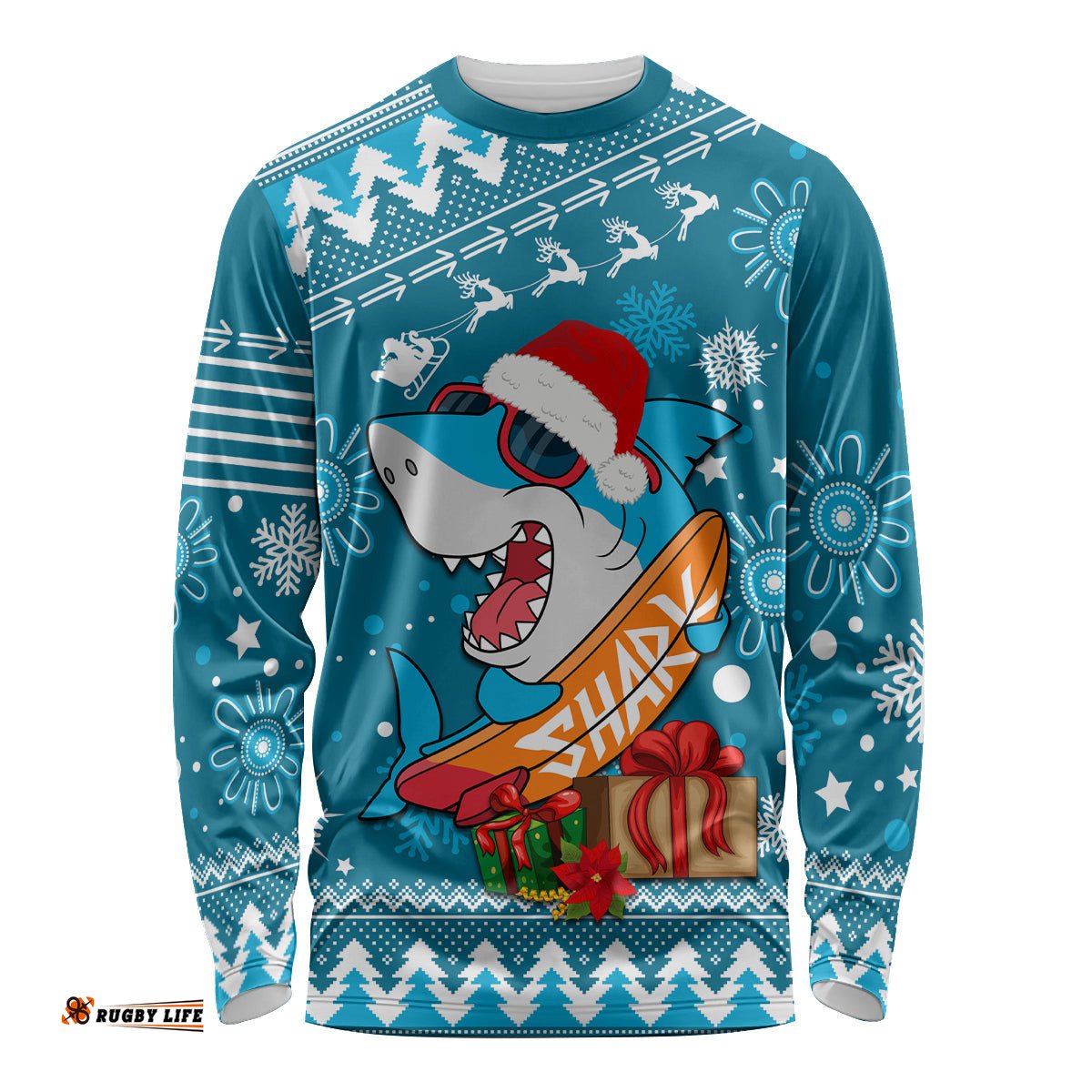 Custom Sharks Rugby Long Sleeve T-shirt Chirstmas 2023
