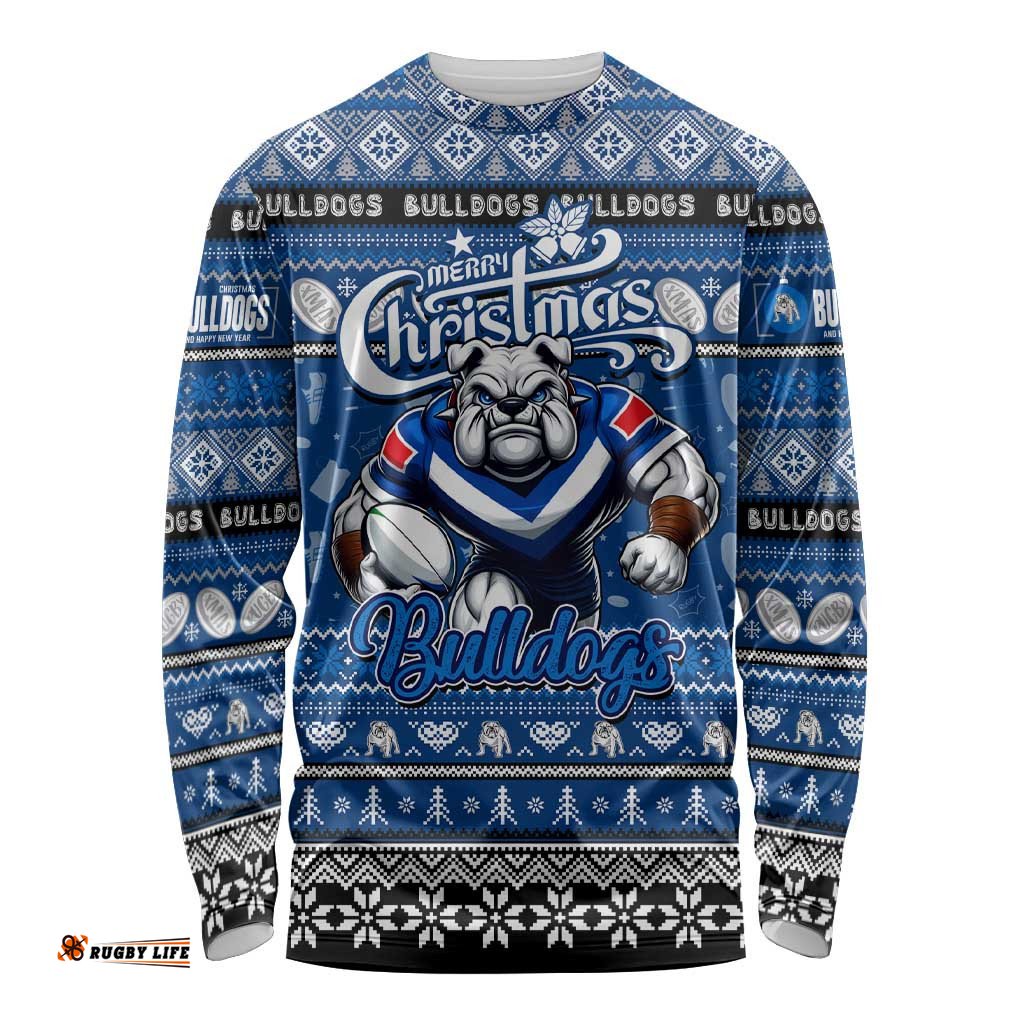 Personalized Bulldogs Rugby Xmas Long Sleeve T-shirt Australia NRL Mascot