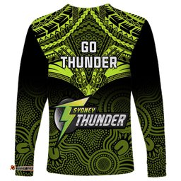 Sydney Thunder Cricket Long Sleeve T-shirt Unique Indigenous Art Mix Polynesian Pattern