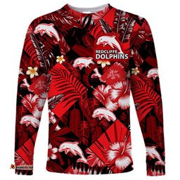 Custom Personalised Dolphins Rugby Long Sleeve T-shirt Fashion Tropical Jungle Flowers