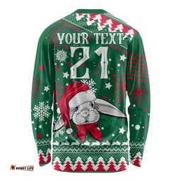 Custom Rabbitohs Rugby Long Sleeve T-shirt Glory Glory The South Christmas Unique