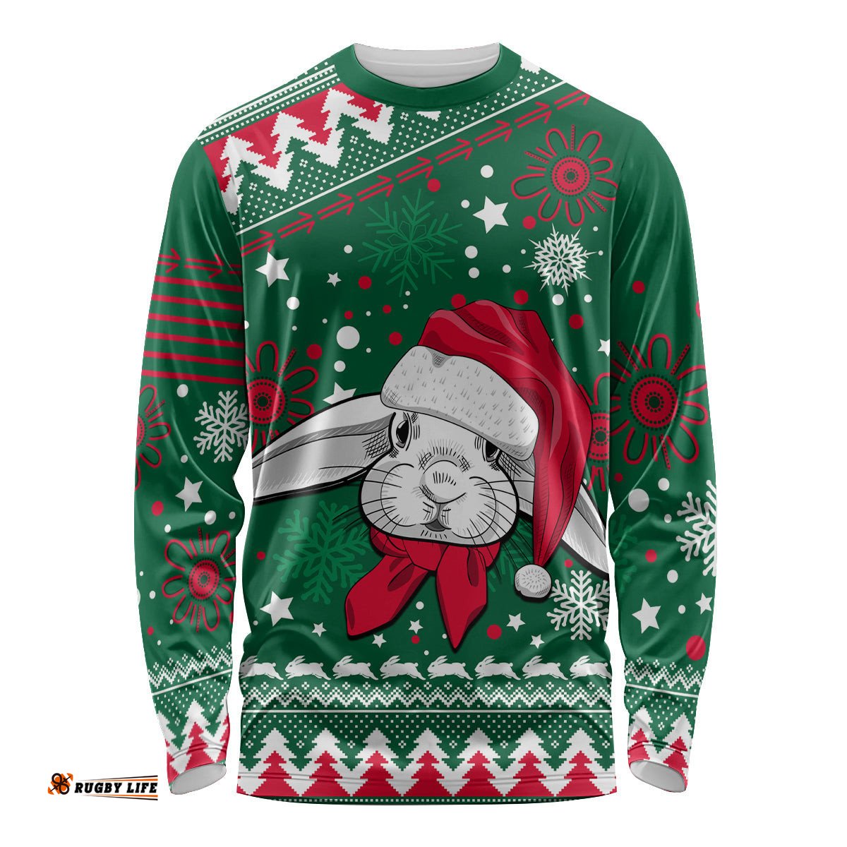 Custom Rabbitohs Rugby Long Sleeve T-shirt Glory Glory The South Christmas Unique