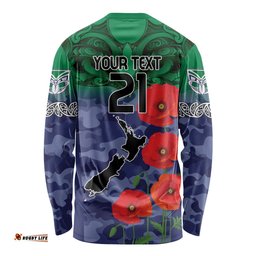 Custom Warriors Rugby ANZAC Long Sleeve T-shirt Gallipoli Soldier With Aboriginal Art
