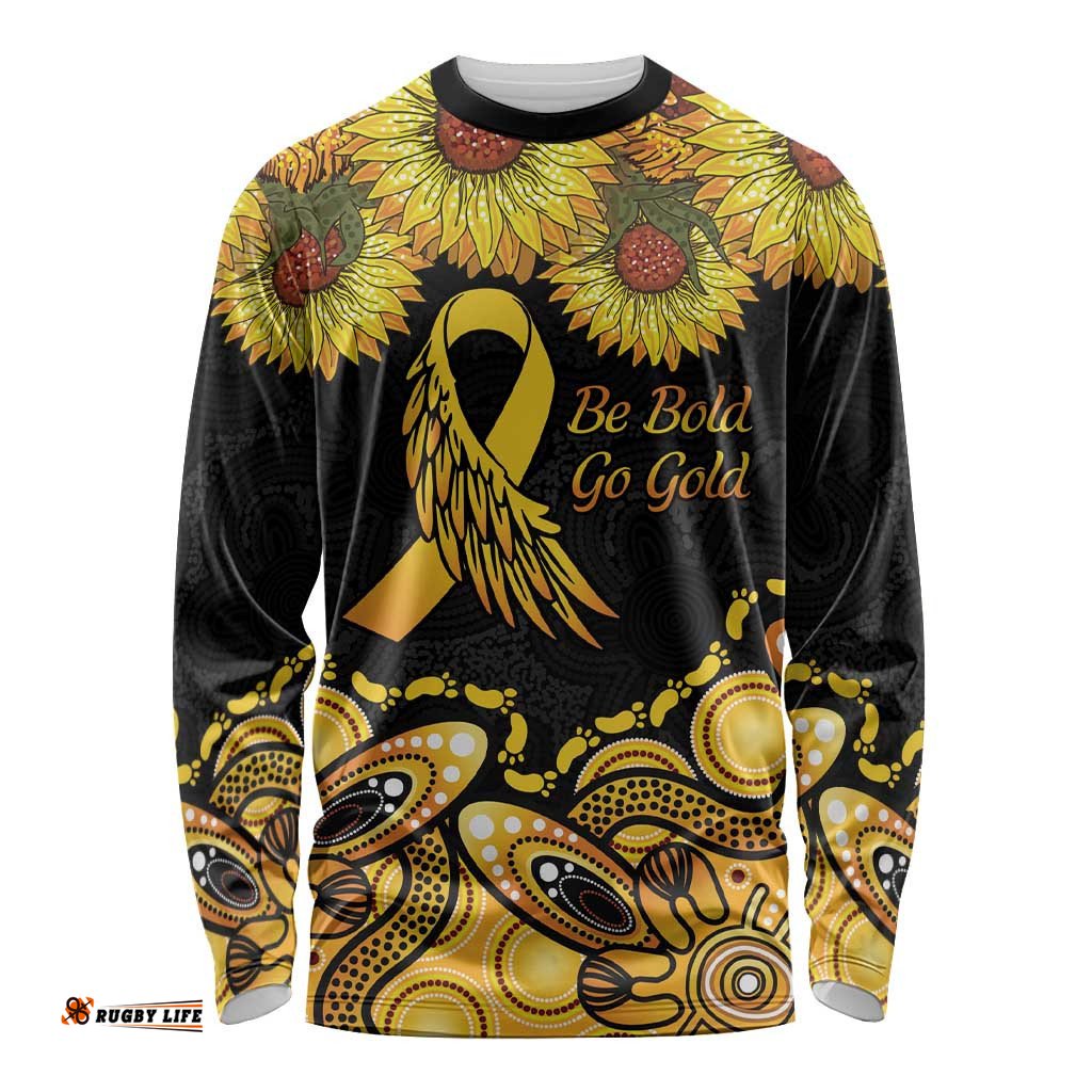 Be Bold Go Gold Aboriginal Ribbon Childhood Personalised Long Sleeve T-shirt