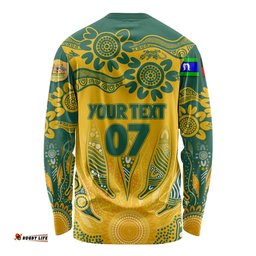 Custom Socceroos NAIDOC Week 2024 Long Sleeve T-shirt Indigenous Burning Fire National Colors