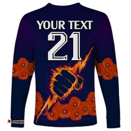 Custom Text And Number ANZAC Melbourne Storm Rugby Long Sleeve T-shirt Poppy Flowers Sporty Style