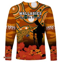 Wallabies Rugby ANZAC Long Sleeve T-shirt Aboriginal Camouflage Lest We Forget