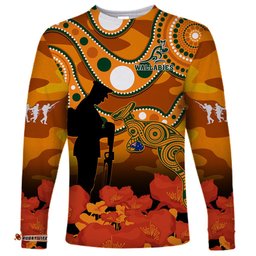 Wallabies Rugby ANZAC Long Sleeve T-shirt Aboriginal Camouflage Lest We Forget