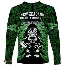 New Zealand Aotearoa Rugby Long Sleeve T-shirt NZ Tiki With Maori Fern World Cup Green Version