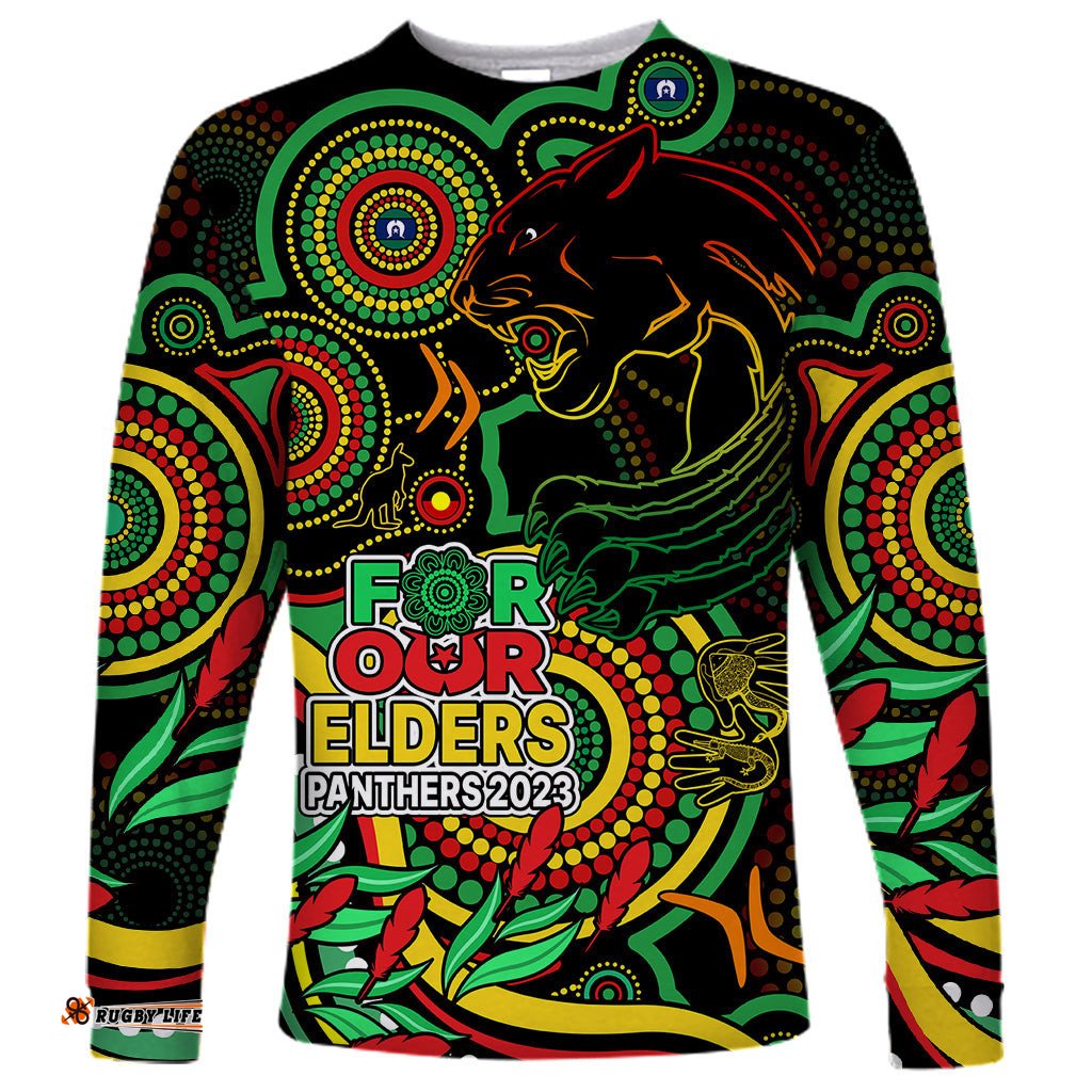 Custom Panthers Rugby Aboriginal Art Long Sleeve T-shirt NAIDOC Indigenous Tribal