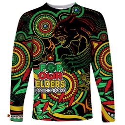 Custom Panthers Rugby Aboriginal Art Long Sleeve T-shirt NAIDOC Indigenous Tribal