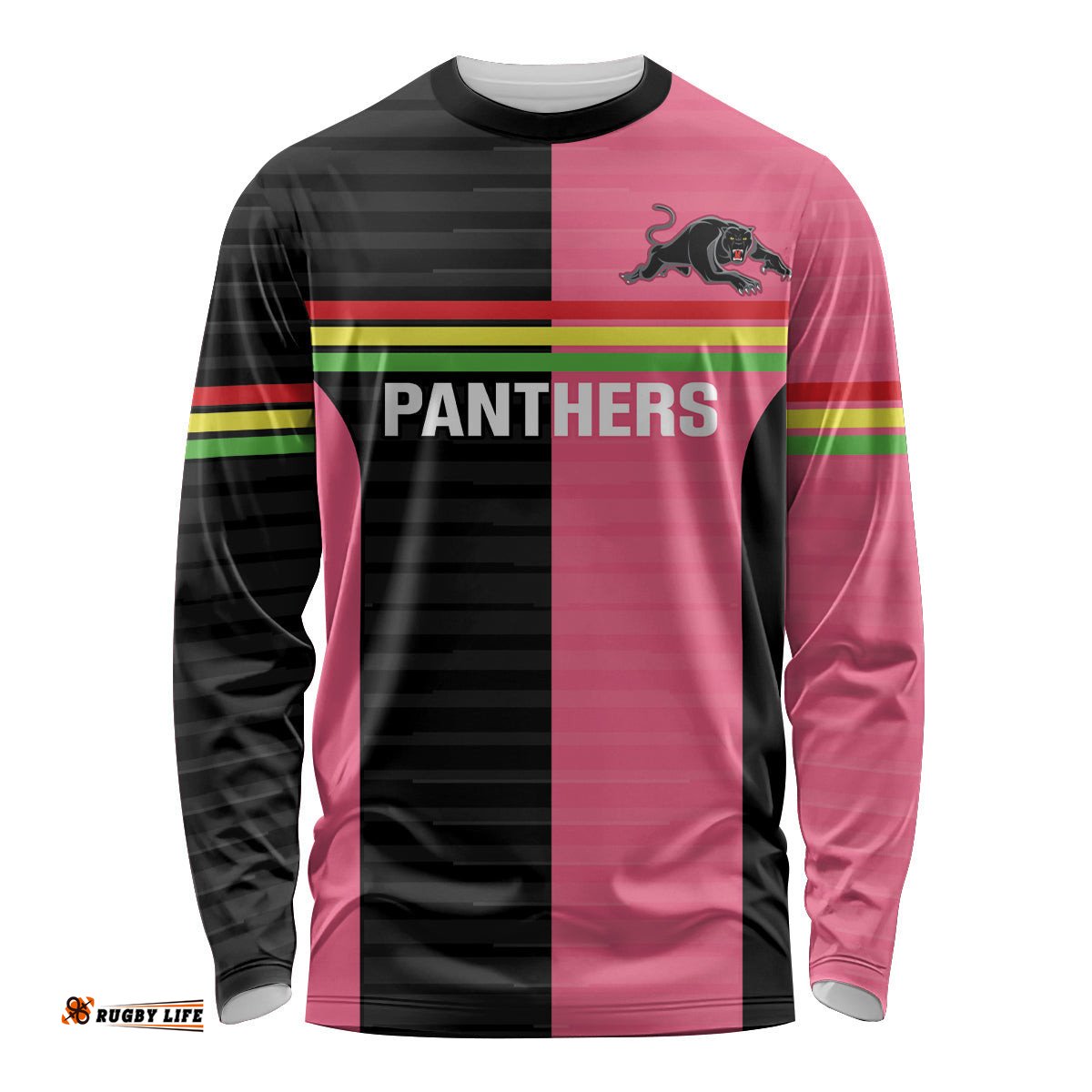 Custom Panthers Rugby Long Sleeve T-shirt Black Pink Color Sporty Style