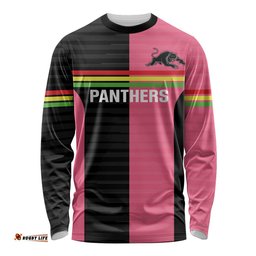 Custom Panthers Rugby Long Sleeve T-shirt Black Pink Color Sporty Style