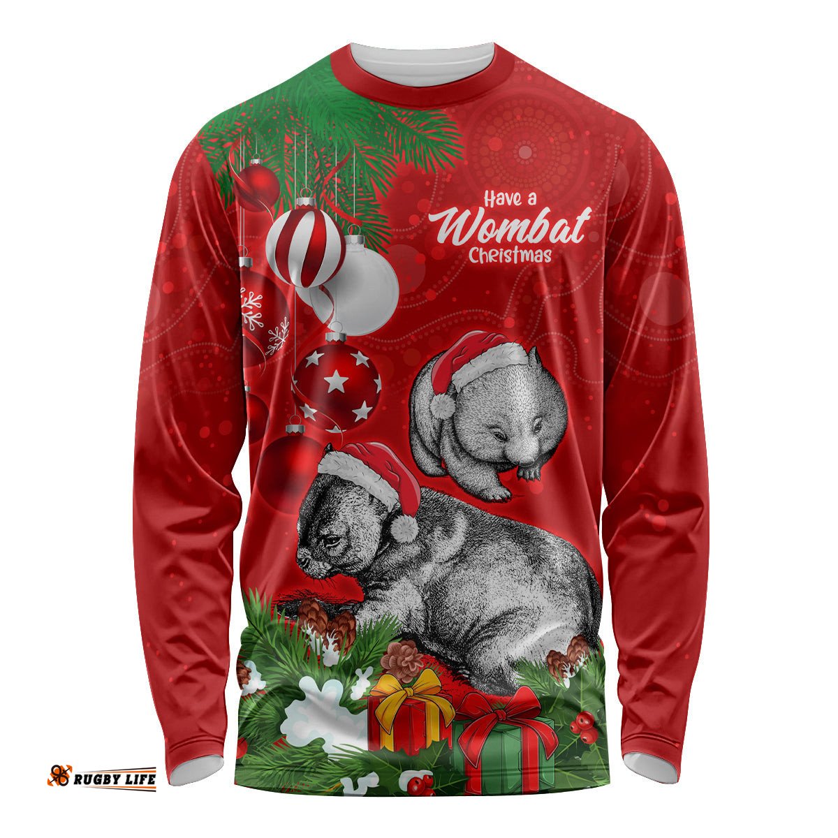 Wombat Lover Long Sleeve T-shirt Australia Merry Christmas Aboriginal