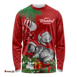 Wombat Lover Long Sleeve T-shirt Australia Merry Christmas Aboriginal