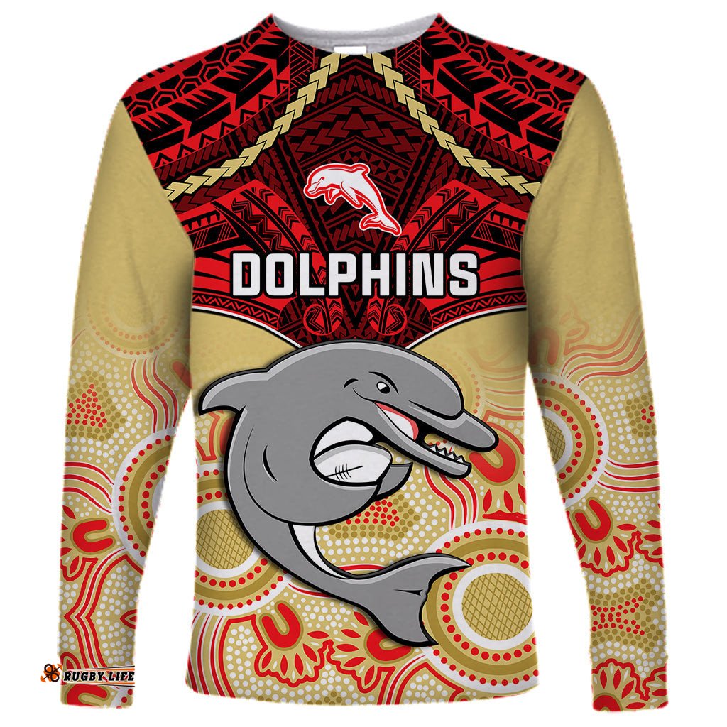 Dolphins Rugby Long Sleeve T-shirt Aboriginal Mix Polynesian Pattern