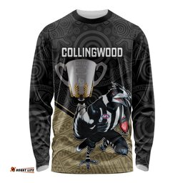 Personalised Collingwood Football Long Sleeve T-shirt Magpies Go Champions Polynesian Indigenous Art