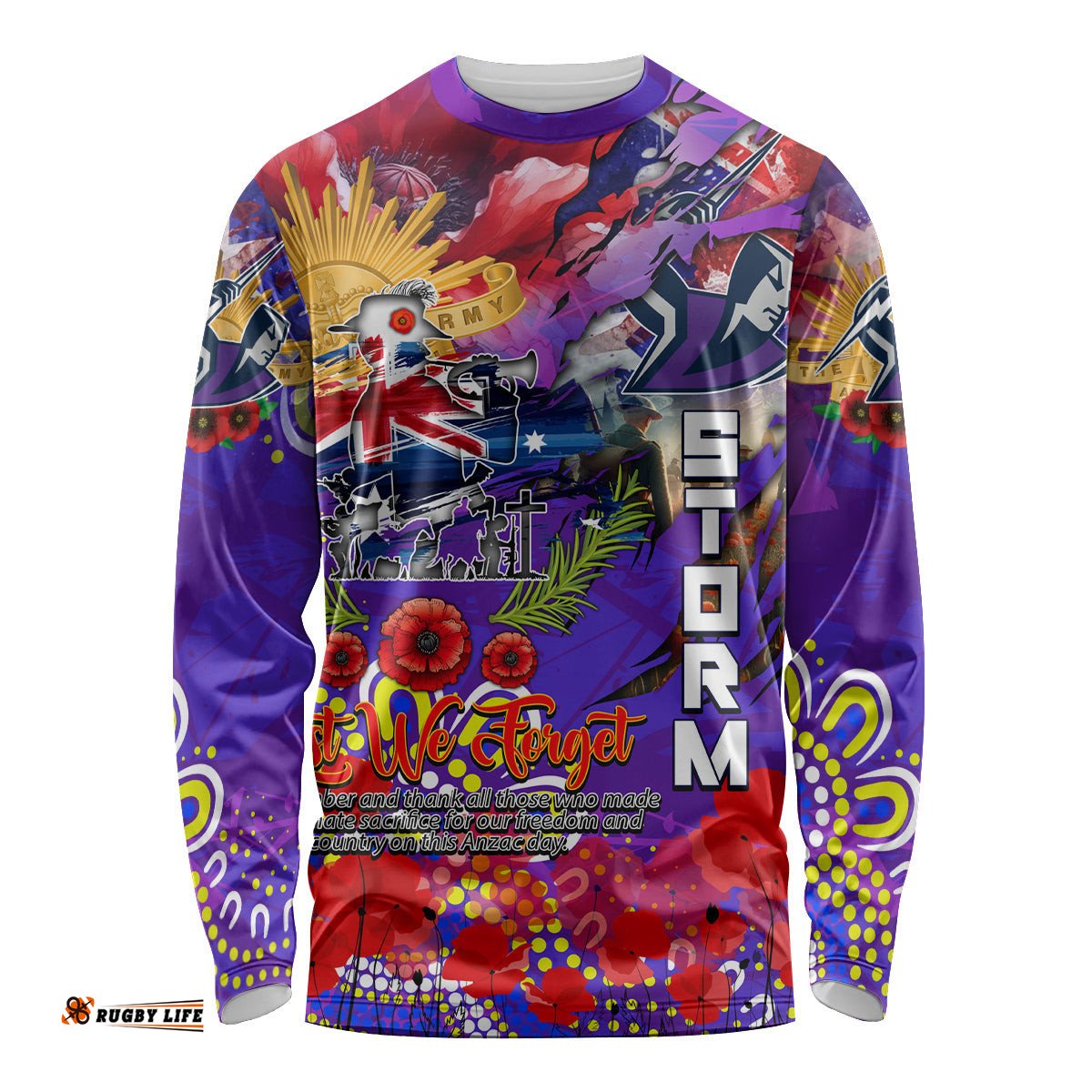 Personalised Australia Rugby Storm ANZAC Long Sleeve T-shirt Melbourne Scratch Style