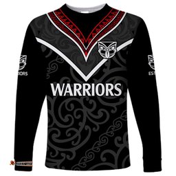 Custom Text And Number New Zealand Warriors Rugby Long Sleeve T-shirt Proud to Maori Warriors