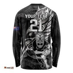 Custom New Zealand Maori Rugby Long Sleeve T-shirt Rarauhe Pango Silver Fern Manaia