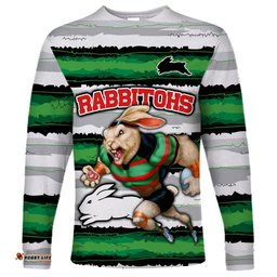 Custom Rabbitohs Mascot Rugby Long Sleeve T-shirt The Souths Go Champions