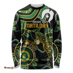 Custom Matildas NAIDOC Week Long Sleeve T-shirt Australia Kangaroo Keep The Fire Burning Black