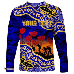 Custom Personalised Anzac Day NRL Eels Long Sleeve T-shirt Aboriginal Lizard Patterns