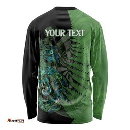 Personalised New Zealand Darts Long Sleeve T-shirt Aotearoa Maori Fern Mix Manaia Tattoo