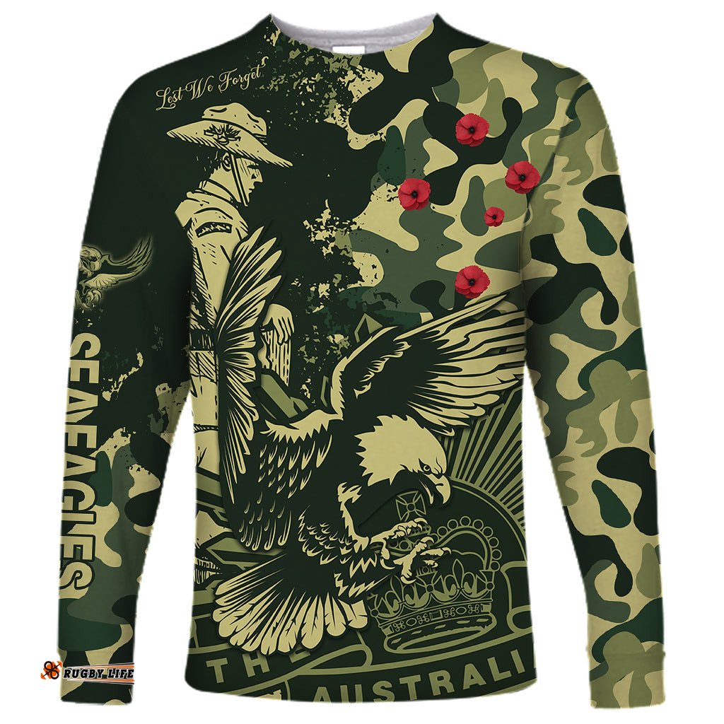 Custom Text And Number NRL ANZAC Sea Eagles Long Sleeve T-shirt Camouflage