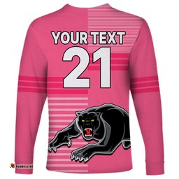 Custom Text And Number Penrith Panthers Rugby Long Sleeve T-shirt Proud The Panthers Comeback Pink