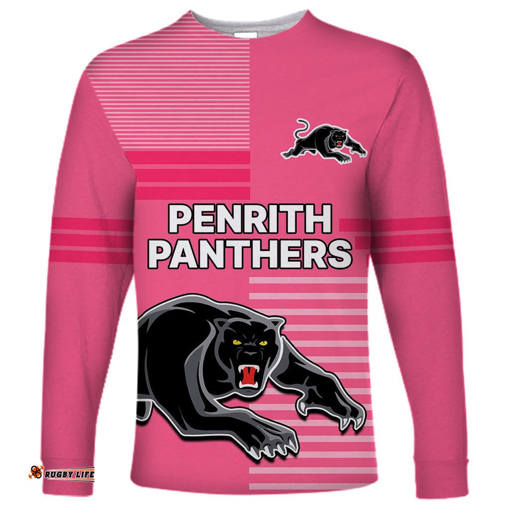 Custom Text And Number Penrith Panthers Rugby Long Sleeve T-shirt Proud The Panthers Comeback Pink
