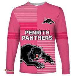 Custom Text And Number Penrith Panthers Rugby Long Sleeve T-shirt Proud The Panthers Comeback Pink