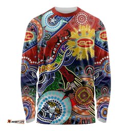 Custom NAIDOC Week 2024 Gold Coast Suns Long Sleeve T-shirt Australia Aboriginal Dot Painting