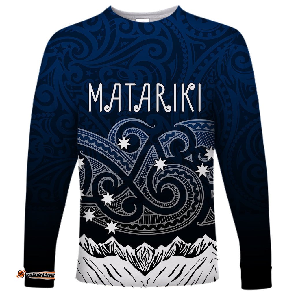Peronsalised New Zealand Long Sleeve T-shirt Matariki Maori Patterns Gradient