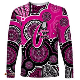 Custom Text And Number Sixers BBL Long Sleeve T-shirt Aboriginal Patterns Pink Version
