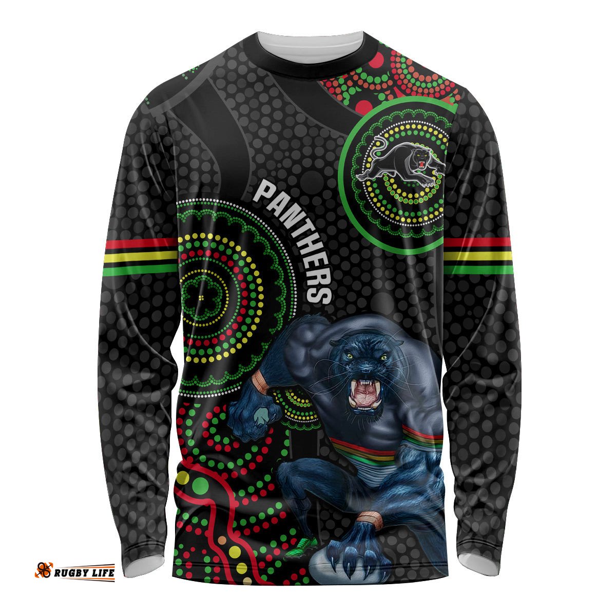 Custom NRL Panthers Long Sleeve T-shirt Indigenous Penrith Dynamic Black Version