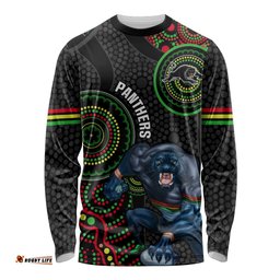 Custom NRL Panthers Long Sleeve T-shirt Indigenous Penrith Dynamic Black Version