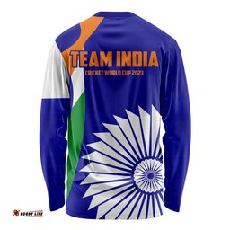 India Cricket Long Sleeve T-shirt Men in Blue World Cup Bharat Flag Style