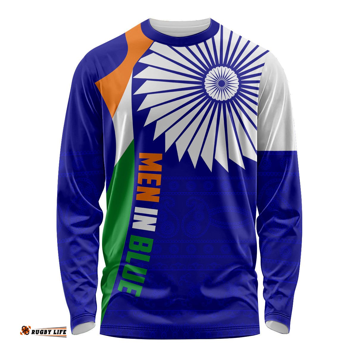 India Cricket Long Sleeve T-shirt Men in Blue World Cup Bharat Flag Style