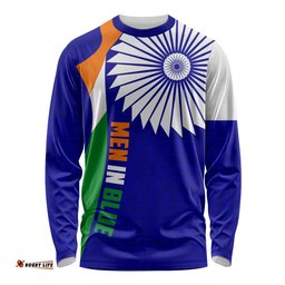 India Cricket Long Sleeve T-shirt Men in Blue World Cup Bharat Flag Style