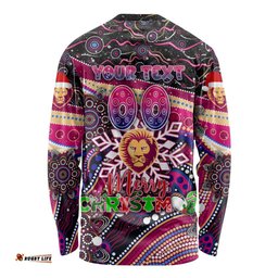 Merry Christmas AFL Brisbane Lions Long Sleeve T-shirt Aboriginal Santa Football Mascot