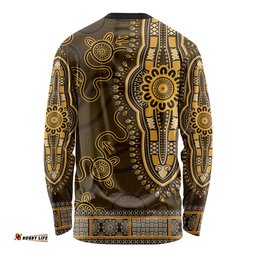 Gold African Dashiki With Australia Aboriginal Art Long Sleeve T-shirt