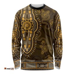 Gold African Dashiki With Australia Aboriginal Art Long Sleeve T-shirt