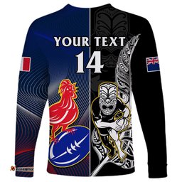Custom New Zealand And France Rugby Long Sleeve T-shirt All Black With Les Bleus Together World Cup