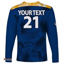 Custom Text And Number Parramatta Eels Rugby Long Sleeve T-shirt Simple Hawaiian Palms Leaf