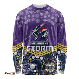 Custom Storm Rugby Christmas Long Sleeve T-shirt Merry Xmas Mix Aboriginal Art