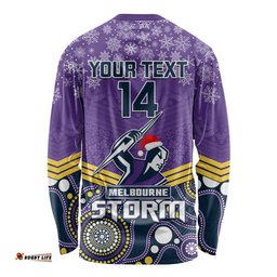 Custom Storm Rugby Christmas Long Sleeve T-shirt Merry Xmas Mix Aboriginal Art